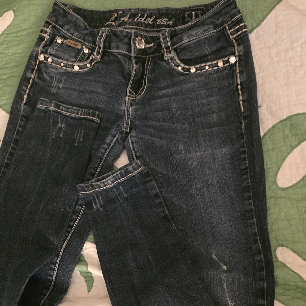 L.A. Idol Blue Skinny Jeans with Studded Embellishments